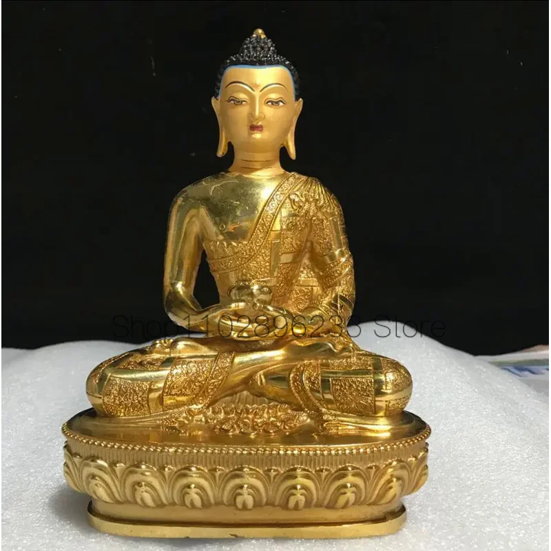 32 סנטימטרים טיבט מלאכה טהור נחושת מוזהב אמיטאבהא בודהה פסל קישוטים