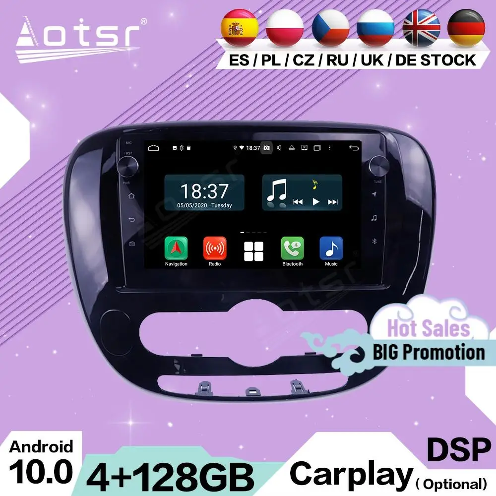 128G Carplay מולטימדיה סטריאו אנדרואיד עבור קיה סול 2 2013 2014 2015 2016 2017 2018 ניווט GPS לרכב מקלט רדיו יחידת הראש