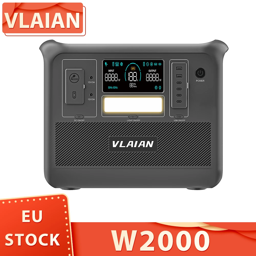 VLAIAN W2000 נייד תחנת הכוח, 1536Wh LiFePo4 השמש גנרטור, 2000W AC פלט, 1.5 שעות טעינה מהירה, פ 