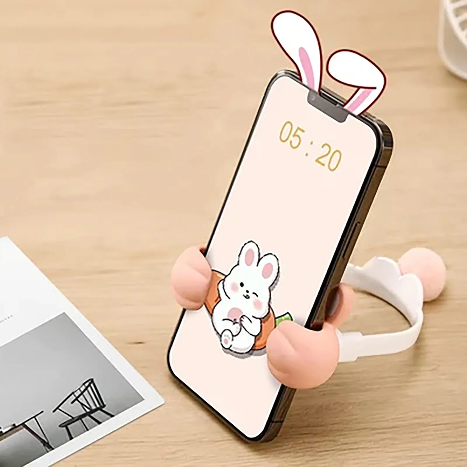 ארנב חמוד הטלפון לעמוד, מתכוונן באני מחזיק טלפון על השולחן חמוד נייד שולחן עבודה סטנד לאייפון Huawei Samsung Xiaomi