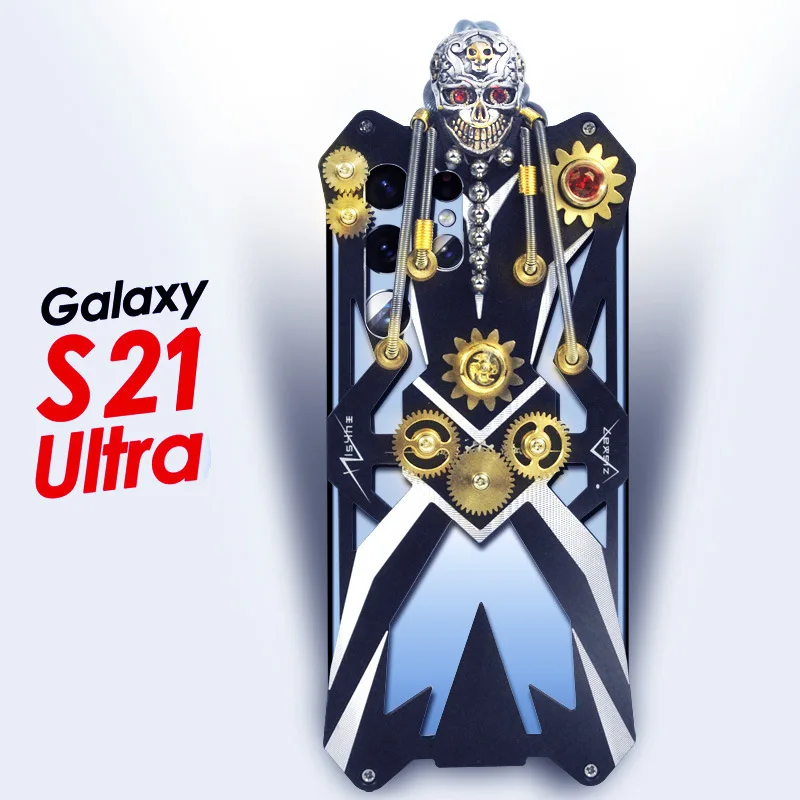 מקורי יוקרה שריון מתכת אלומיניום הטלפון מקרים Sasmung Galaxy S21 אולטרה לכסות מכני טהור בעבודת יד הגולגולת התרמיל