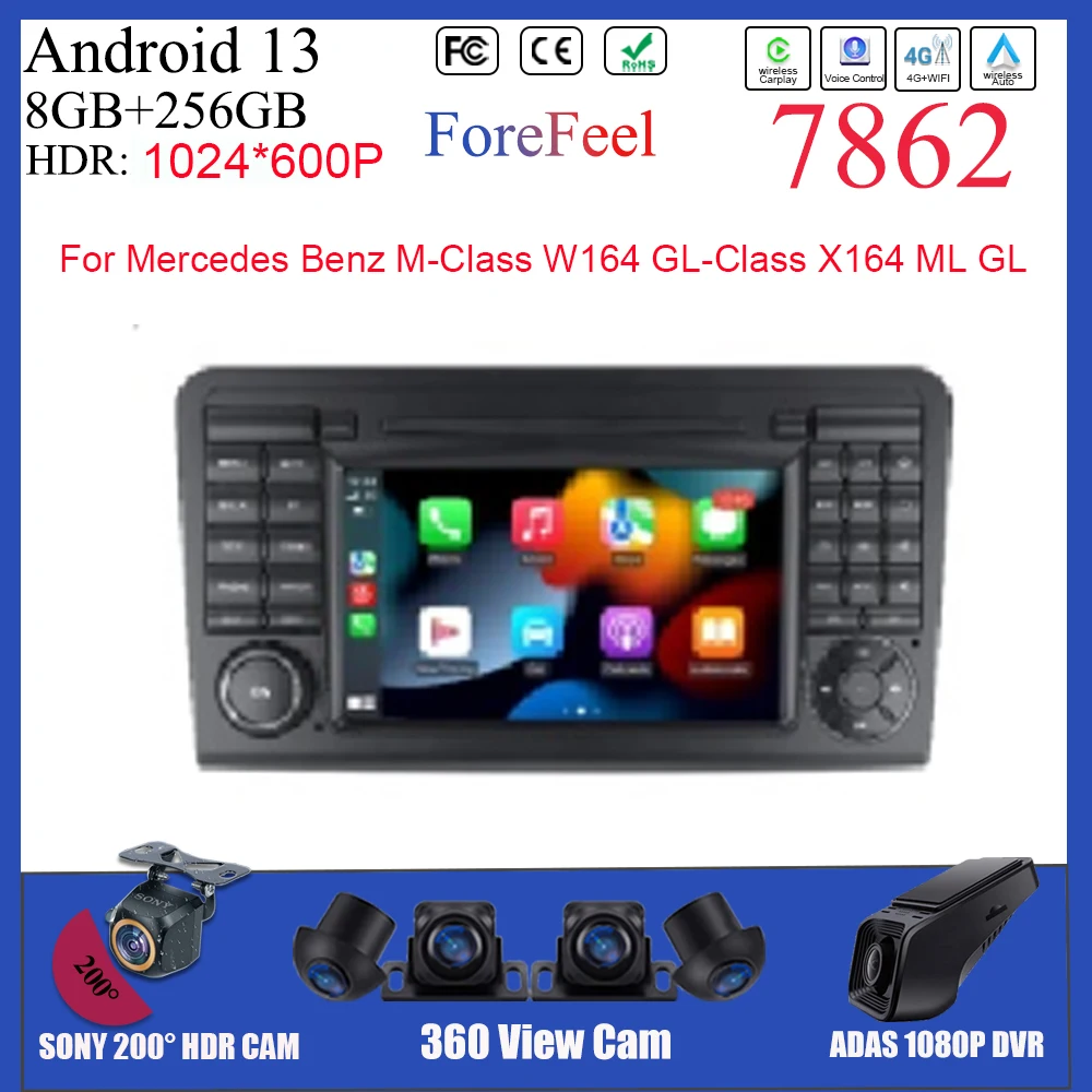 7inch ניווט על מרצדס M-Class W164 Carplay מולטימדיה אנדרואיד לא 2din HDR DVD QLED מסך Autoradio BT DSP 4G WIFI