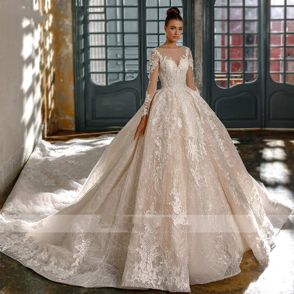 על ג 'ו ג' פאר שמלת נשף שמלות חתונה עבור נשים 2024 אפליקציות תחרה שרוול ארוך הנסיכה שמלת החתונה Vestidos דה נוביה