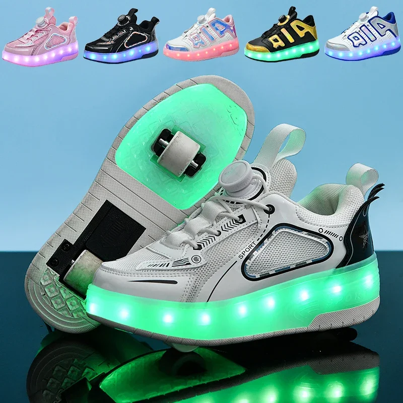 טעינת USB מעצב יוקרה מתנות לילדים האופנה LED אור להחליק רולר נעליים בנות בנים ילדים נעלי ספורט עם ארבעה גלגלים