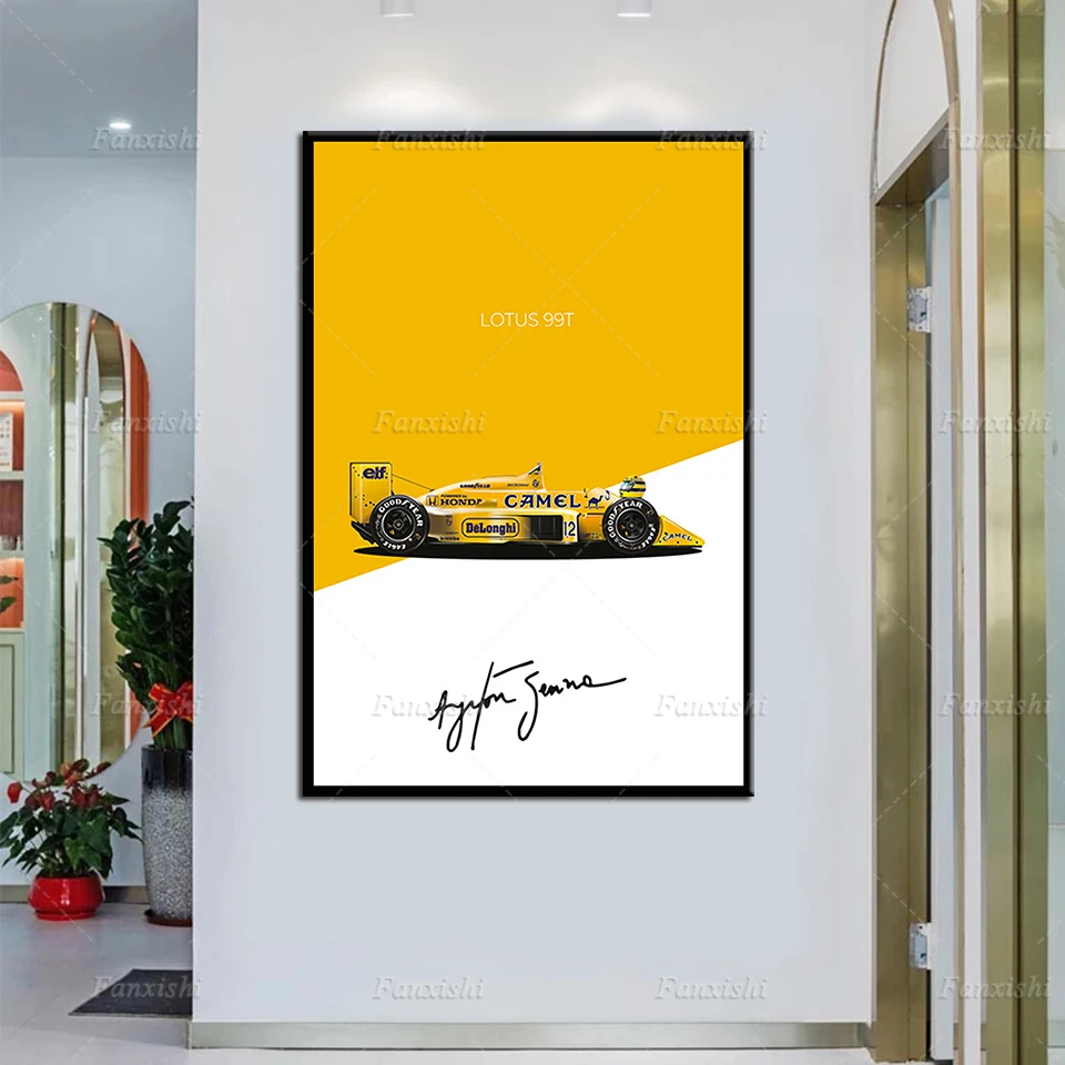 F1 מכונית לוטוס 99T איירטון סנה - אגדות פוסטר קיר אמנות בד הציור Hd טביעות מודולרי תמונות הבית עיצוב משרד גבר מתנה