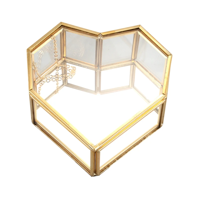 להפוך אהבה בצורת לב גיאומטרי תכשיטי זכוכית קופסת זכוכית קופסת הטבעת המדהימה ייחודי חתונה תכשיטי תיבת טבעת לחתונה Decorati