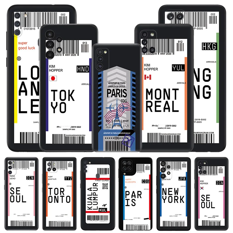 טלפון המקרים עבור Samsung A71 A54 A53 A52 A72 A73 A42 A51 A33 A32 A13 A22 A14 A24-סיאול, טוקיו נסיעות כרטיס התווית נגד טיפה כיסוי