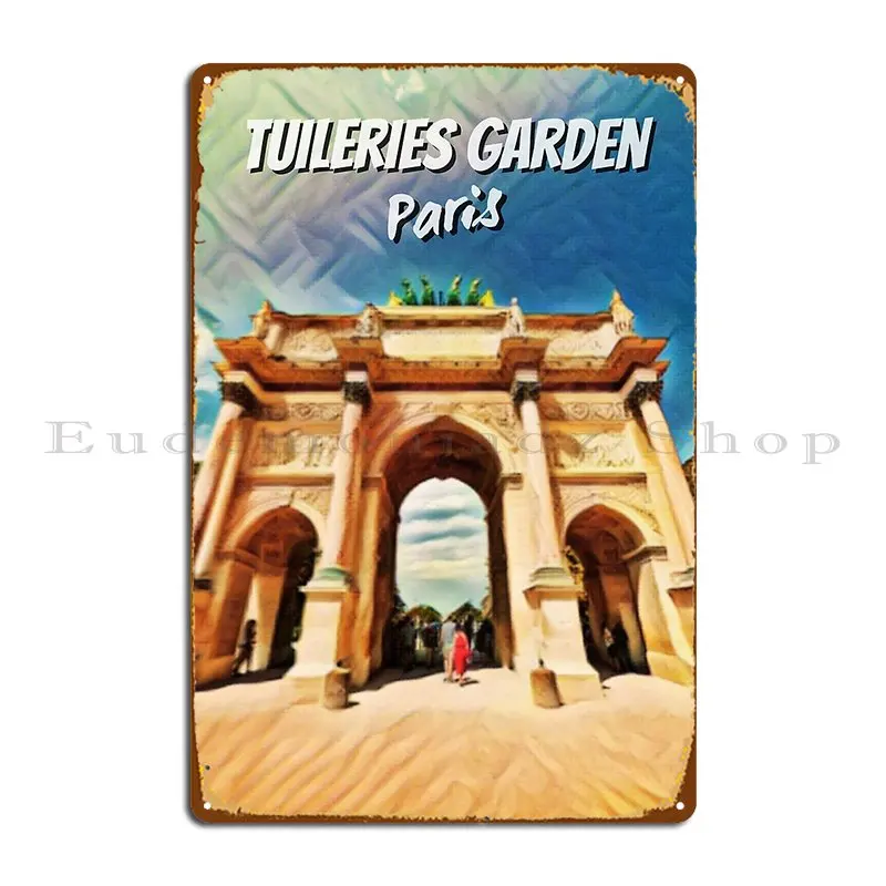 את Tuileries Garden טווילרי צרפת פריז איור ציור שלט מתכת התאמה אישית של מועדון בר קלאסי המוסך