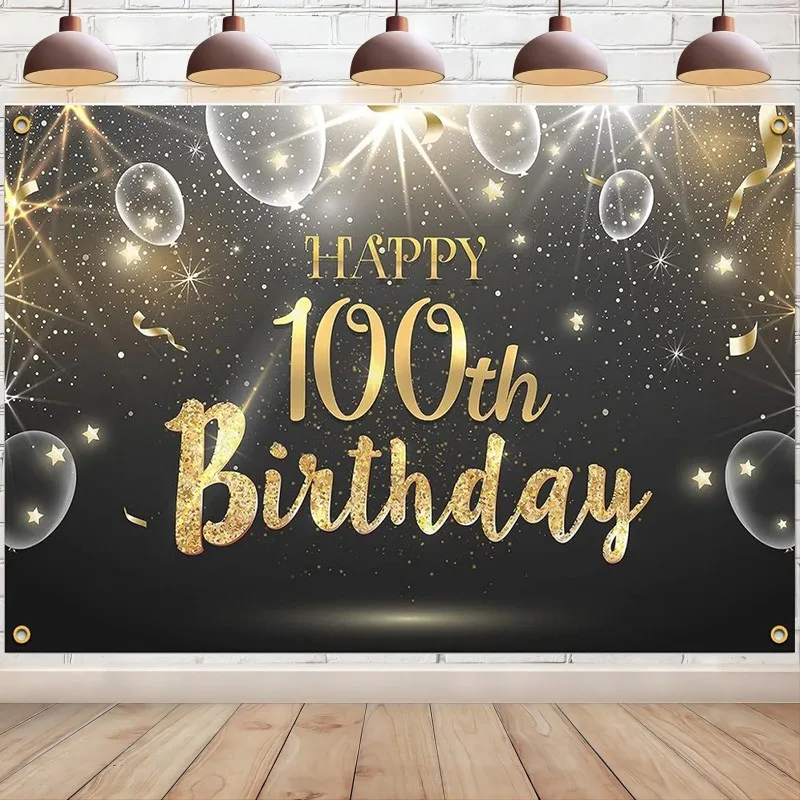 שמח יום הולדת ה -100 רקע באנר Giltter זוהר בן 100 זהב שחור צילום רקע המפלגה קישוט הסטודיו