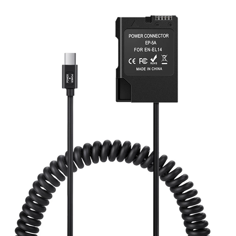 סוג USB C כדי EP-5A EN-EL14A דמה סוללה DC מתאם AC של ניקון D3100 D3200 D3300 D3400 D3500 D5100 DF המצלמה