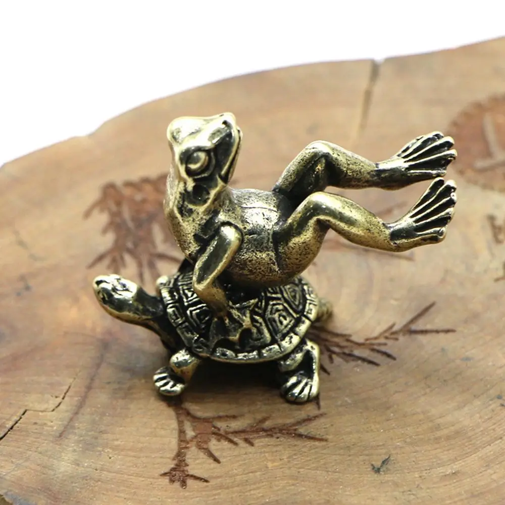 נחושת פליז בעבודת יד צב לצפרדע בודהיסטי קטן קישוט צפרדע פסל קישוט הבית חיה פיסול
