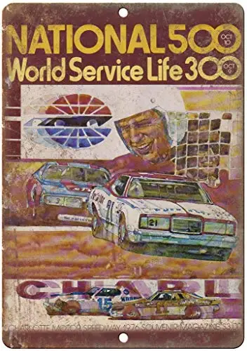ברזל ציור קיר מתכת מתכת קישוט 12x8in,1976 הלאומי 500 Charlotte Motor Speedway,המוסך בבית גן חנות בר