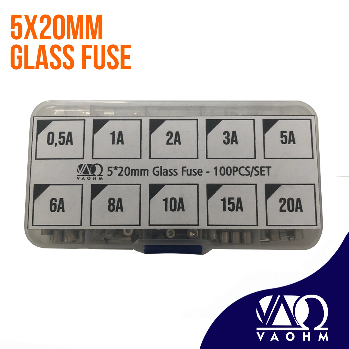 100PCS 5x20mm זכוכית הפתיל להגדיר 0.5 A 1A 2A 3A 5A 6A 8A 10A 15A 20A