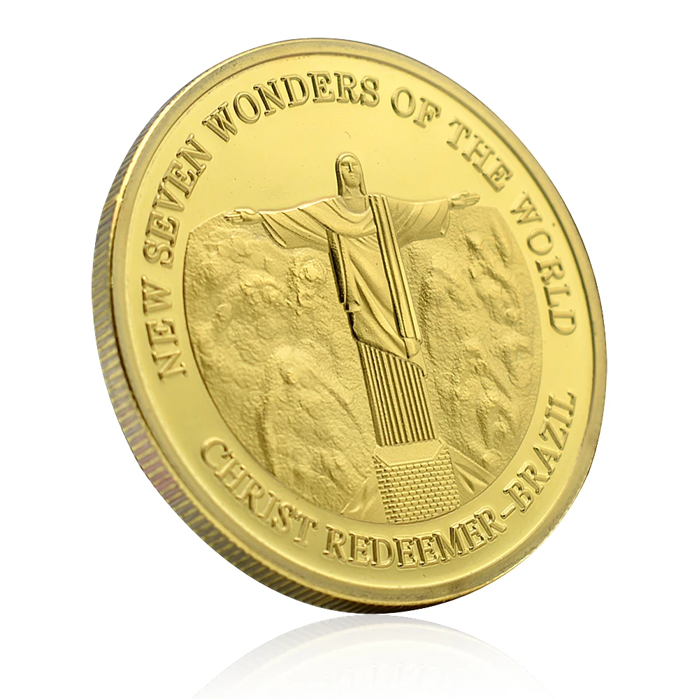 2007 חדש 7 פלאי העולם מטבע זהב ישו הגואל - ברזיל מצופה זהב מדליית זיכרון מתנות קישוטים