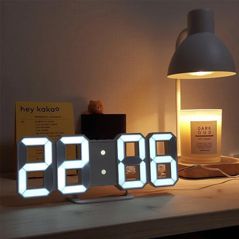 LED 3D דיגיטלי שעון מעורר תלת מימדי שעון קיר לתלות שעון שולחן מדחום לוח שנה שעון אלקטרוני ריהוט