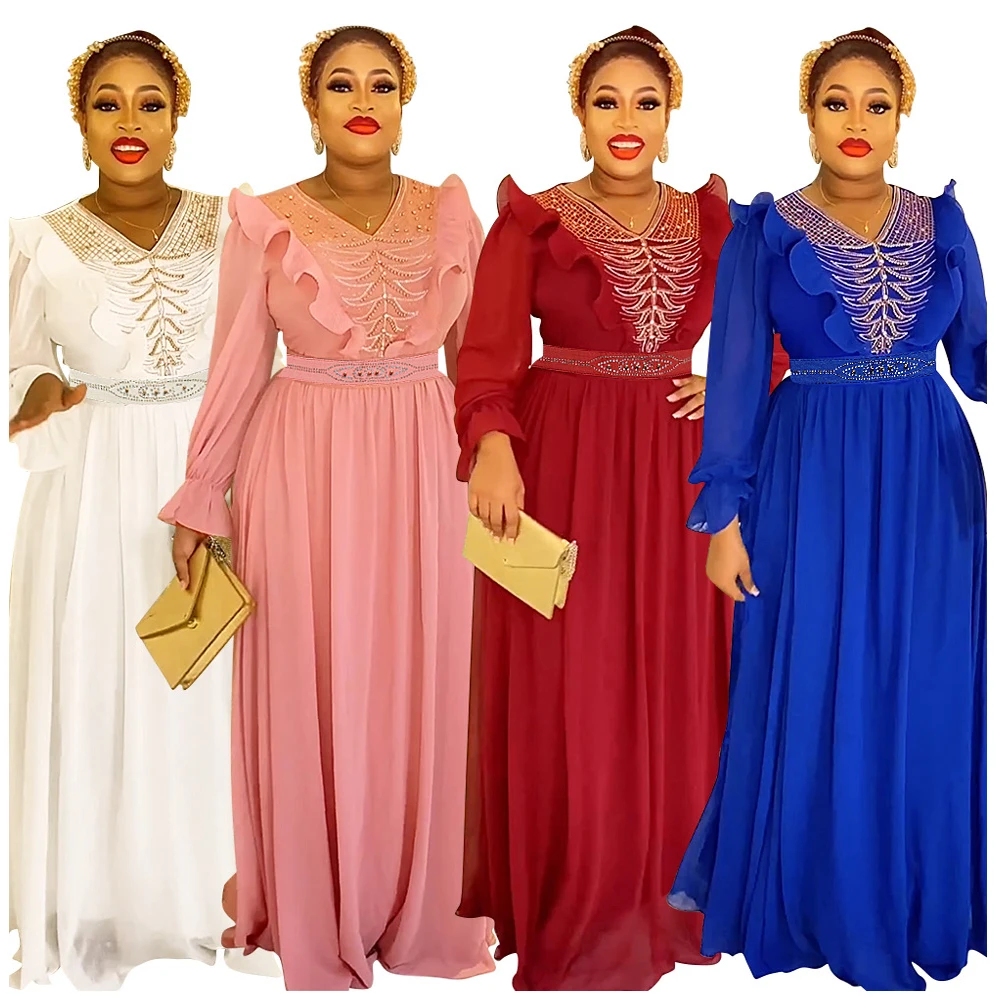 מכירות חמות החדש אפריקה שמלות מקסי לנשים ערב מסיבת שמלה ארוכה דובאי ביגוד אלגנטי Kaftan המוסלמים שיפון שמלה