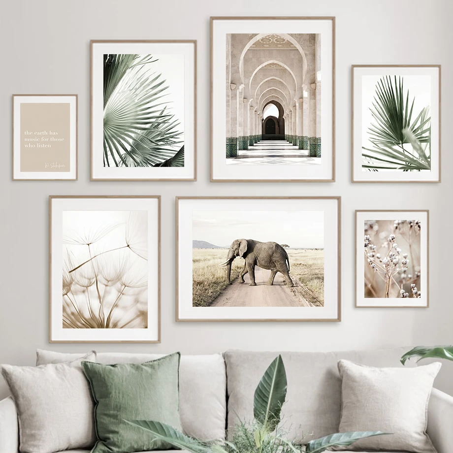 מרוקו הדלת עלה דקל הפיל שן הארי קיר אמנות בד הציור נורדי פוסטרים, הדפסת תמונות קיר הסלון עיצוב