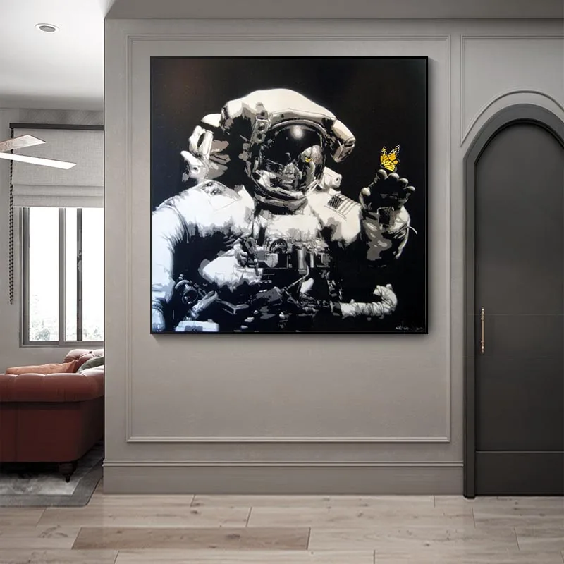 אסטרונאוט ו הפרפר Galaxy הסירה קיר אמנות בד הציור נורדי פוסטרים, הדפסת תמונות קיר הסלון עיצוב