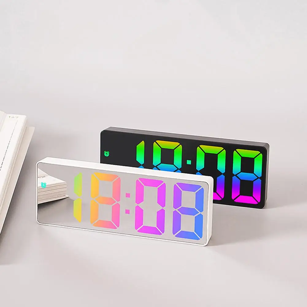 Led המראה דיגיטלי שעון מעורר 12/24 שעות מתכוונן בהירות צבעוני מסך גדול השולחן שעונים השינה קישוט שולחן העבודה