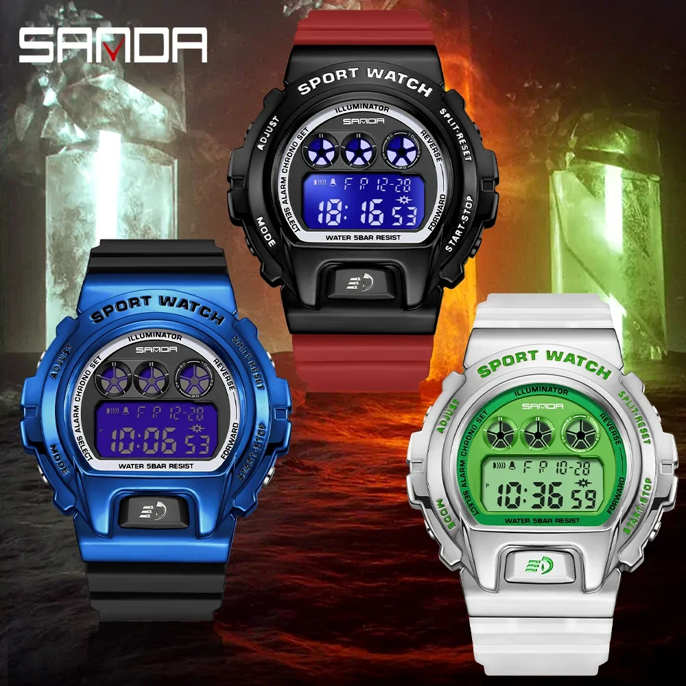 סאנדה יוקרה חדש LED אלקטרוני שעון דיגיטלי אופנה מזדמנת Mens ספורט גבירותיי שעונים שעון זכר שעון יד Relógio masculino