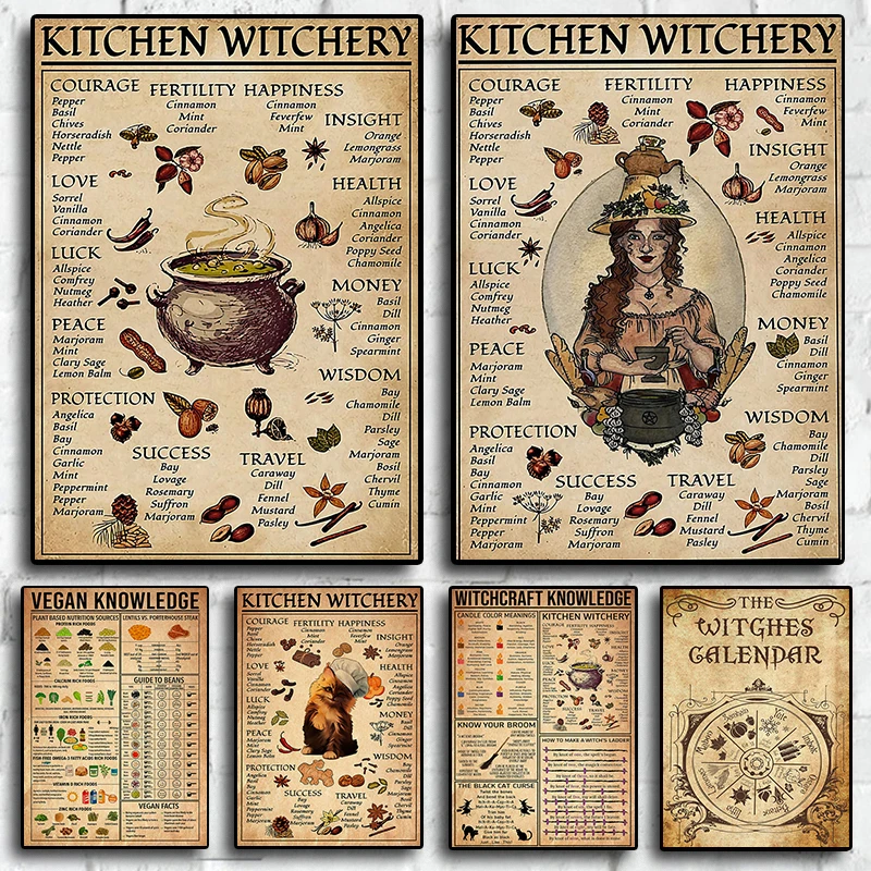 המטבח המכשפות מצחיק בד רטרו כרזות והדפסים קישוט קיר תמונות המכשפות קסם הידע ציור אמנות עיצוב הבית