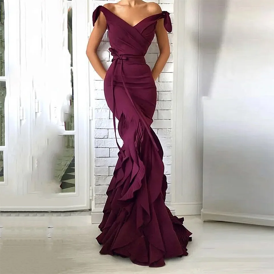 סגול ארוך בתולת ים שמלות ערב לנשים את כתף באורך רצפת בתולת ים נשף מסיבה אירוע מיוחד אורחת בחתונה, 2023