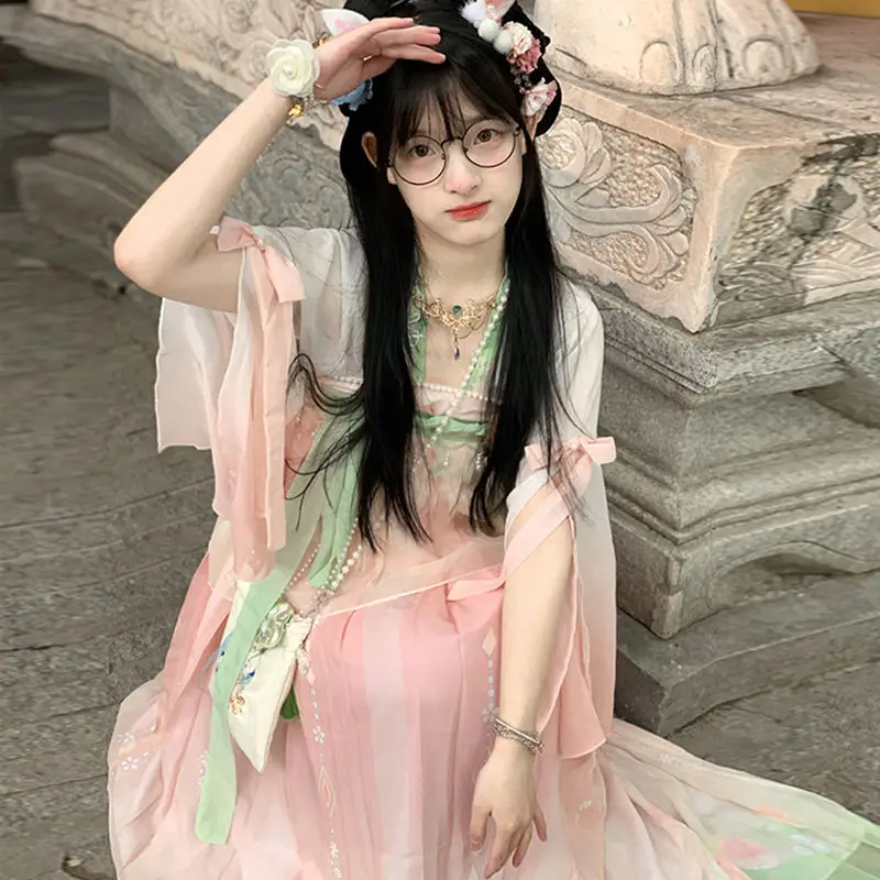מקורי Hanfu שמלה נשית אלגנטית פרחוני הדפסה פיית תחפושות קוספליי נשים הבציר המסורתי הבמה ריקוד שמלת נסיכה להגדיר