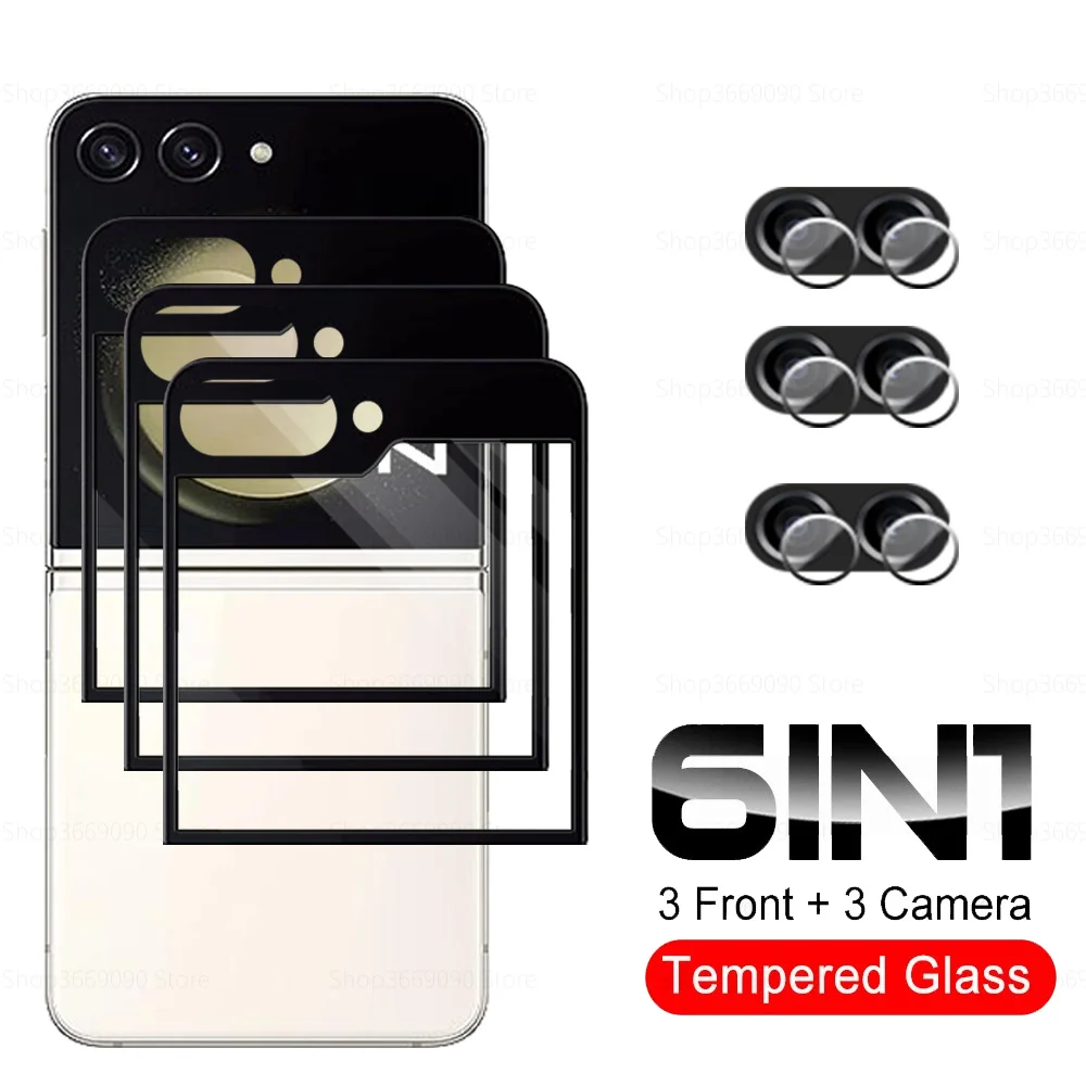 6IN1 בחזרה מגן מסך זכוכית מחוסמת עבור Samsung Galaxy Z Flip5 להעיף 5 מצלמה עדשת זכוכית מגן Sumsung ZFlip5 ZFlip 5