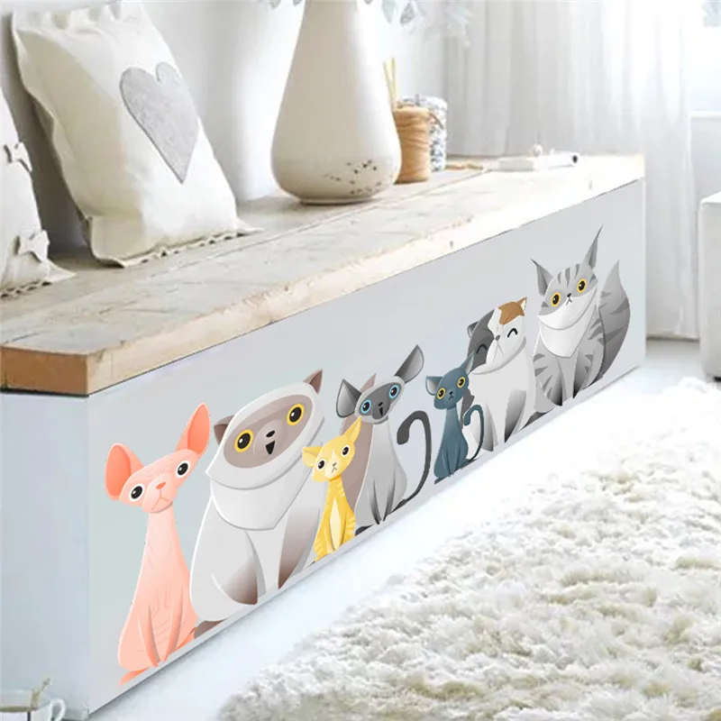 חתול מקסים המשפחה קיר מדבקת קישוט הבית Diy קריקטורה חתלתול חיות 3d ציור קיר אמנות חדר ילדים מעוצב PVC מדבקות