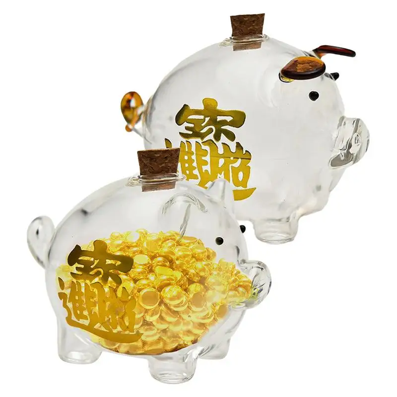 חזיר קופת החיסכון כסף תיבות מטבע חיסכון קופסא חמודה זכוכית שקופה מזכרת לידה מתנת יום-הולדת.