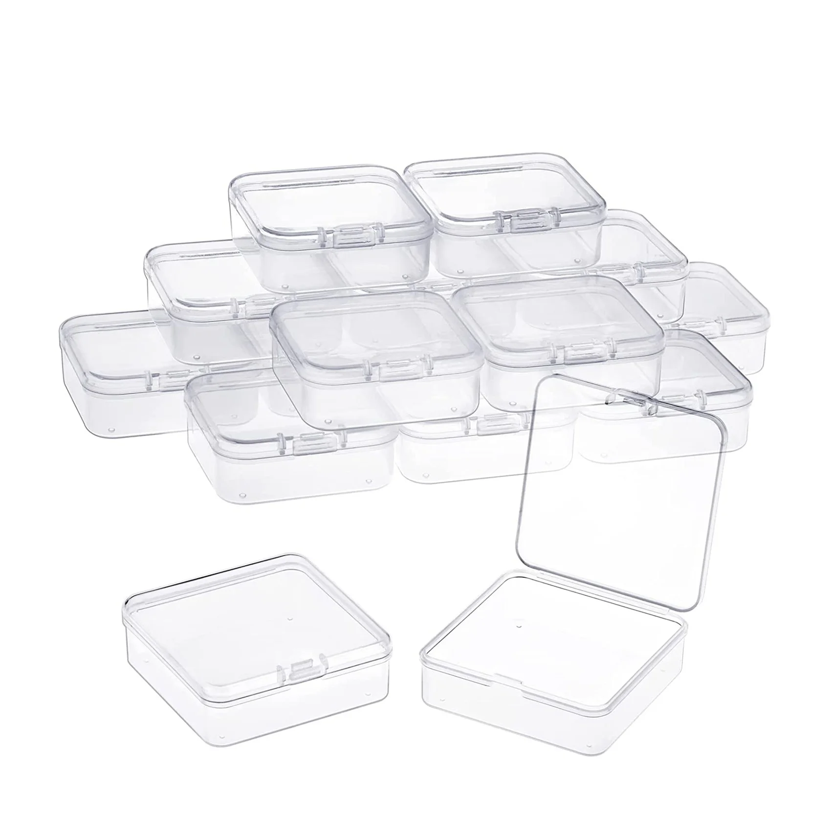 16 Pack ברור חרוזי פלסטיק מיכלי אחסון קופסה עם מכסה צירים עבור פריטים קטנים, יהלומים, חרוזים (2.2X2.2X0.79In)