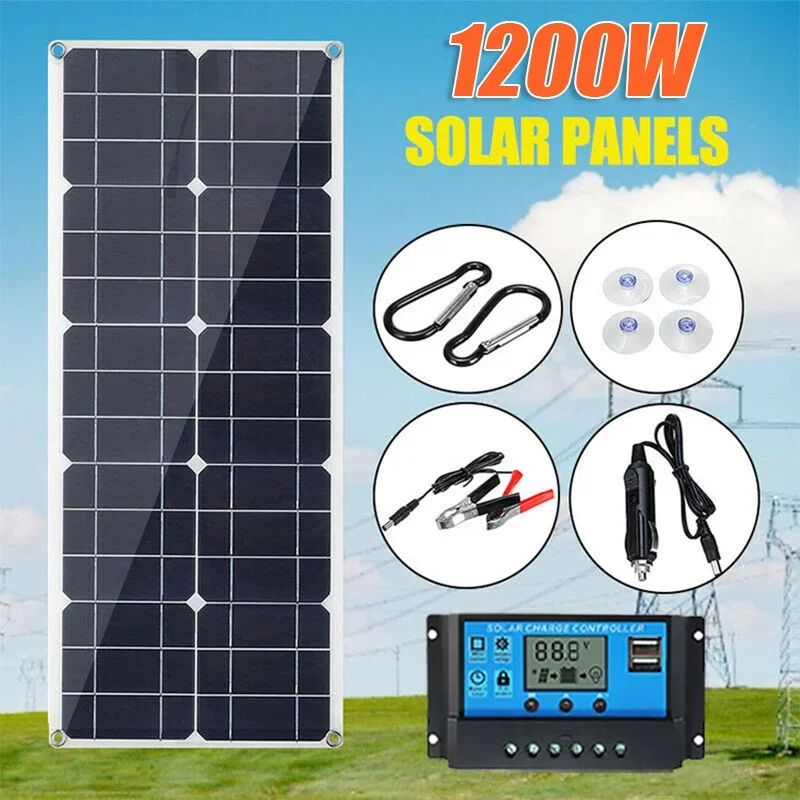 1200W18VPortable סולארית כוח הבנק, קיט פנל סולארי 12V בקר סולארי צלחת הביתה/קמפינג/קרוואן/רכב מהיר מטען סוללה