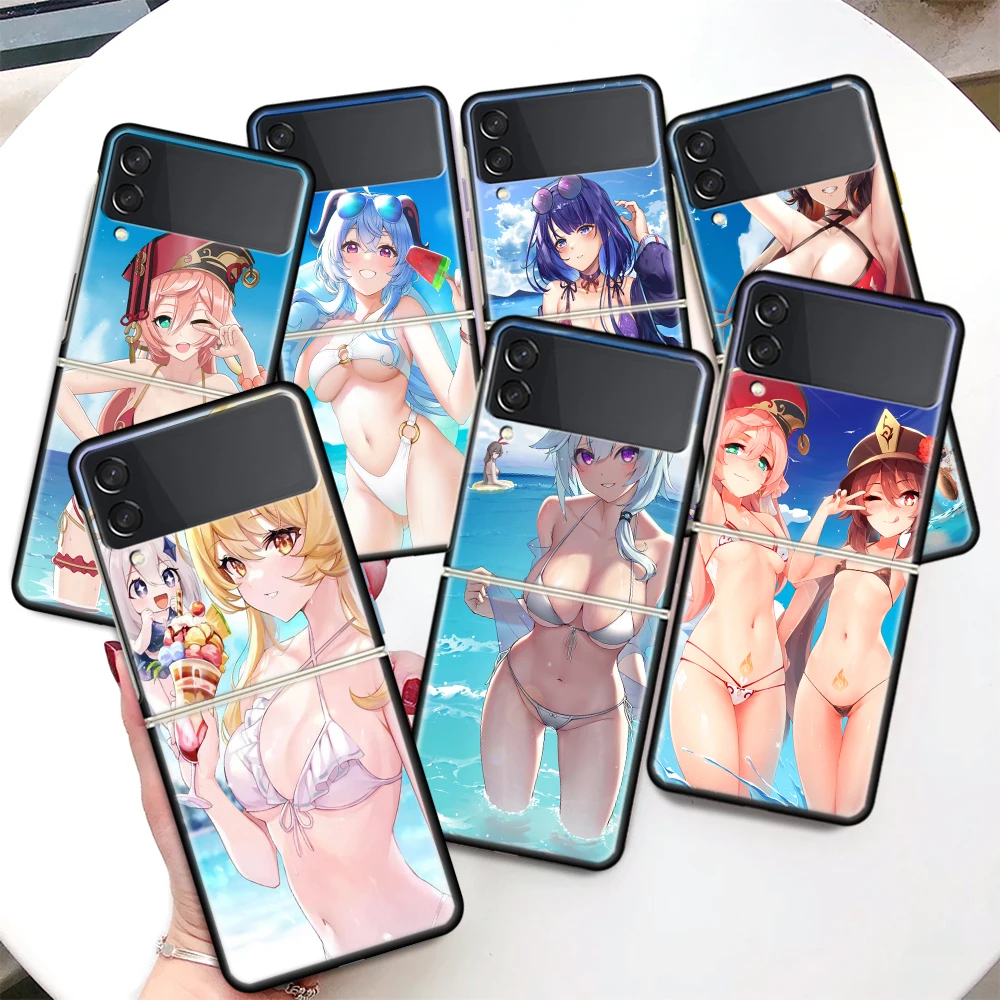 Genshin השפעה הנטאי סקסית Coque טלפון Case For Samsung Galaxy Z Flip 4 3 5 שחור כריכה קשה ZFlip 3 4 יוקרה Shockproof B