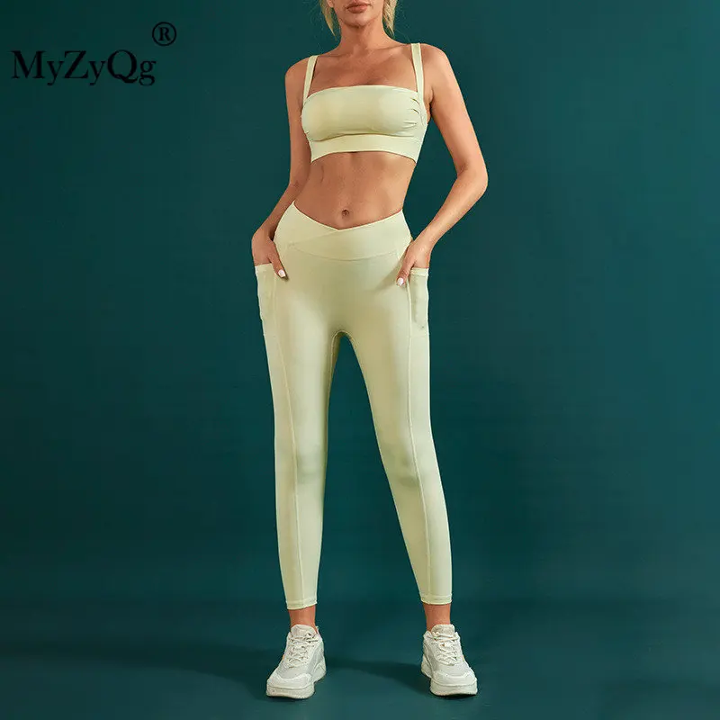 MyZyQg נשים יוגה 2-חתיכת קבוצה מקרית חזיות ספורט הליכי V גבוה מותן חותלות מכנסיים פילאטיס האפוד היופי חזרה כושר חליפה