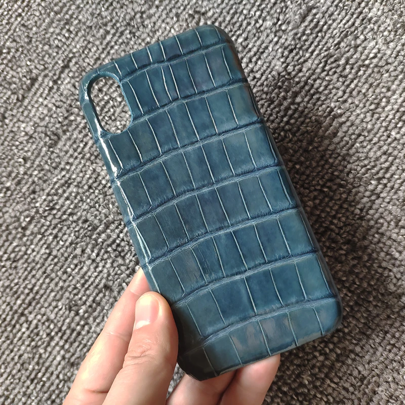 טבעי בהיר תנין הבטן עור אמיתי נרתיק עור עבור iPhone X XS XR 11 12 13 14 15 Pro מקס פלוס טלפון הכיסוי הכחול