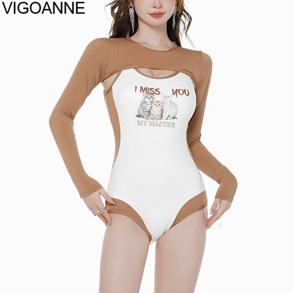 VigoAnne שרוול ארוך טלאים בגדי ים נשים 2023 סקסי הולו לדחוף את אחד חתיכת בגד ים קוריאנית Monokini החוף בבגד ים