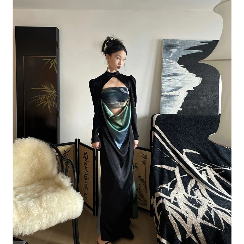 נישה בדרגה גבוהה חליפת חצאית אלגנטית בסגנון אומנותי 2023 חדש בסגנון צרפתי שני חלקים לנשים נשף שמלת ערב