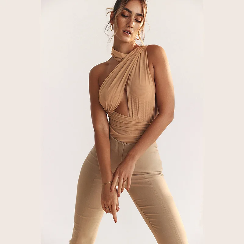 SKMY רשת סקסי סרבל אופנה לתלות צוואר פתוח בגב מתחבר, חותלות 2023 סתיו/חורף חדש מקרית בגדי נשים