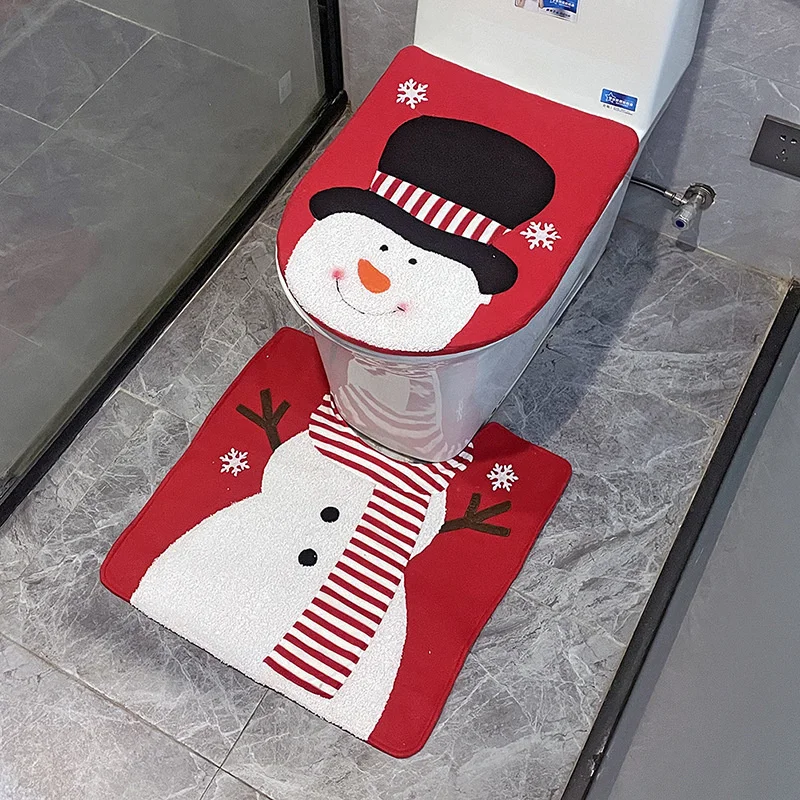 חג המולד שירותים דקורטיביים להגדיר עבור מושב מכסה הרצפה שטיח אספקה יצירתי השירותים סנטה קלאוס אייל שלג חג המולד שנה החדשה עיצוב
