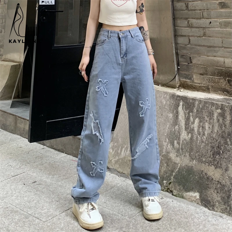 ג 'ינס 2023 מגמת אופנת רחוב בגדים קלאסיים Y2k מכנסי ג' ינס נשי ביגוד כחול ג ' ינס אישה גבוהה המותניים אופנה קוריאנית נשים