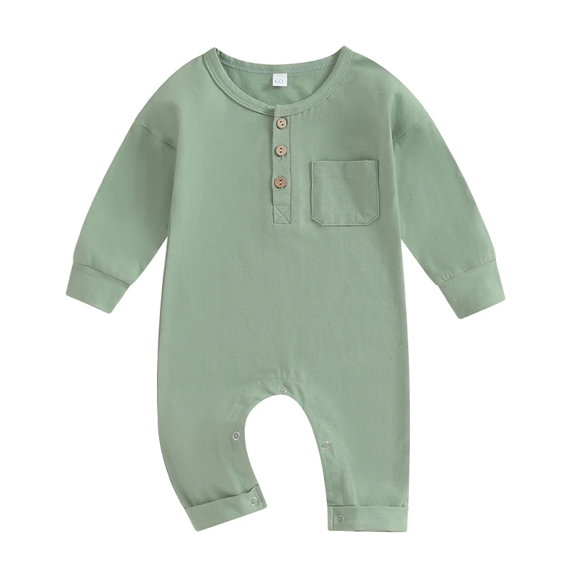 נייטרלי בגדי תינוקות שרוול ארוך סרבל הכפתור למטה רגליים הוללות עם כיסים היילוד ילד תלבושות