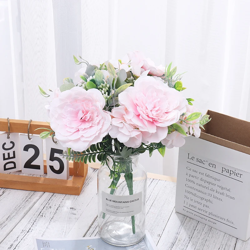 משי מלאכותי זר הפרחים קמליה מזויף זר פרחים לבן מסיבת חתונה קישוט הבית הסלון סימולציה פרח DIY