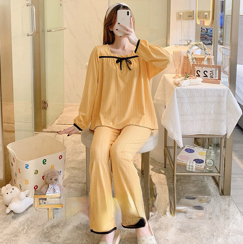 2022 אביב האופנה החדשה פיג 'מה נשים עם שרוולים ארוכים הגירסה הקוריאנית חופשי פיג' מה Homewear חליפות בוטיק בגדים