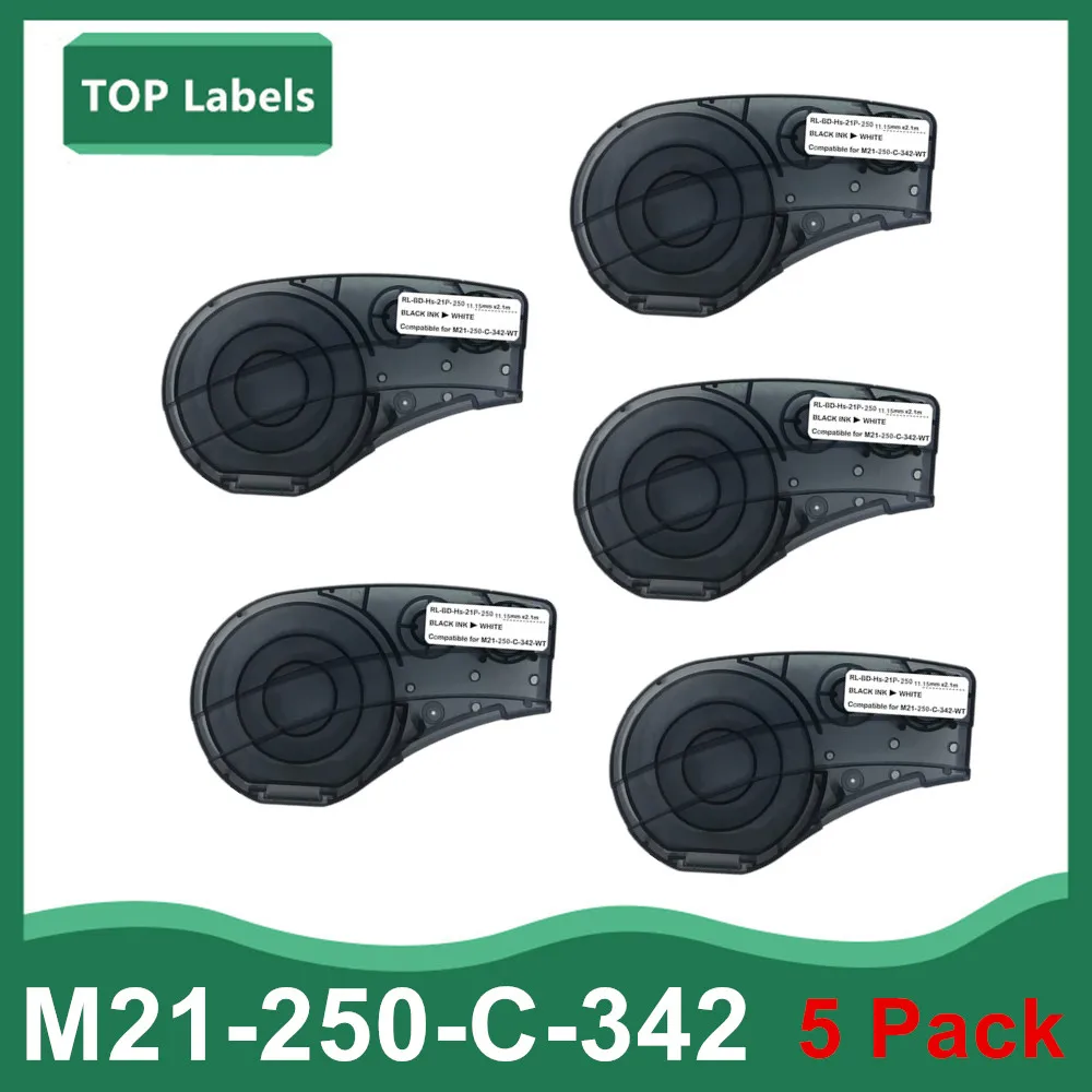 5PK תואם M21-250-C-342-WT Polyolefin כבלים דיו, סרט, ואת לוחות חשמל, רתמות, שחור על גבי לבן,11.15 מ 