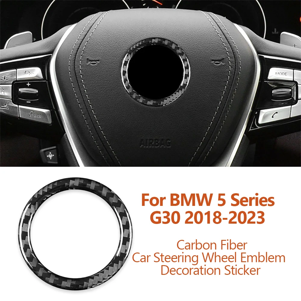 עבור ב. מ. וו סדרה 5 G30 2018-2023 סיבי פחמן הגה רכב סמל הלוגו קישוט הטבעת מדבקות אוטומטי הפנים Accessoriess