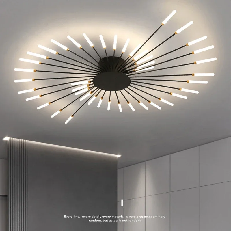 מודרני זיקוקים Led נברשות תאורה חי בחדר האוכל מנורת תקרה בעיצוב הבית השינה שחור זהב ספירלת התקרה Luminaire