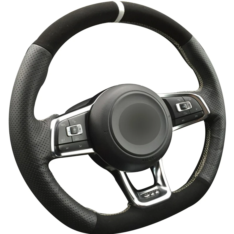 עור שחור זמש המכונית כיסוי גלגל הגה עבור פולקסווגן גולף 7 GTI גולף R MK7 פולקסווגן פולו GTI