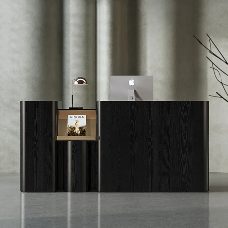 שחור עץ מלא הקופה נגד מודרני פשוט חנות הקופה אור יוקרה המשרדים דלפק קבלה, דלפק קבלה