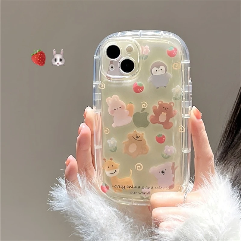קוריאני בעלי חיים קריקטורה שקוף מקרה טלפון עבור iPhone 15 14 Pro מקס 13 12 11 Pro מקסים נקי Shockproof רך כיסוי אחורי מתנה